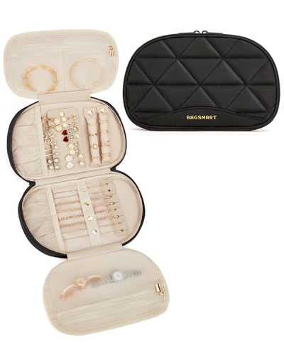 BAGSMART Travel Jewelry Case Jewelry Organizer Storage Roll Rings Necklaces Earrings Bracelets Brooches Watch Large Portable Black - color: A-Black, size: Medium