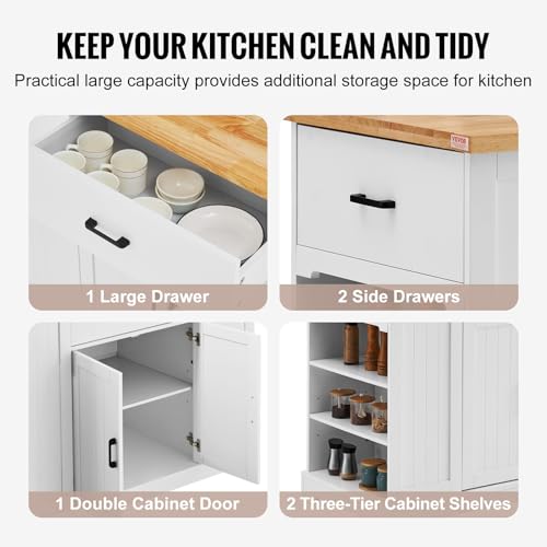 VEVOR 46" Wood Top Breakfast Bar with Storage Cabinet, Farmhouse Kitchen Table with Adjustable Shelf, Drawer, for Dining Kitchen Living Room, White - size: 46"W