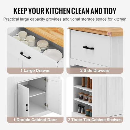 VEVOR 46" Wood Top Breakfast Bar with Storage Cabinet, Farmhouse Kitchen Table with Adjustable Shelf, Drawer, for Dining Kitchen Living Room, White - size: 46"W