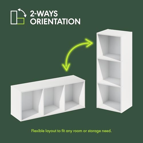 Furinno LUDER Book Shelf, 3-Cube Bookshelf, Bookcase with Open Shelves, 9.3 x 12 x 31.5, Easy Assembly, for Living Room, Bedroom, Home Office, White - color: White, size: 3-Tier Cube
