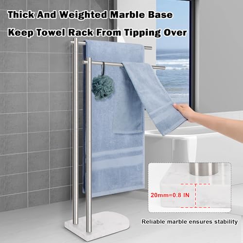 Livabber Standing Towel Rack, 304 Stainless Steel 2-Tier Towel Holder Stand with Marble Base, Modern Stylish Tall Shower Towel Bar for Bathroom Accessories, Pool（Brushed Nickel） - color: Brushed Nickel