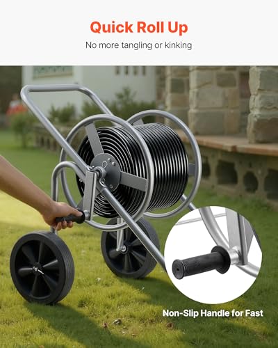 VEVOR Hose Reel Cart, 200/300 ft High-Pressure Garden Hose Cart, Hoses Reel Carts with Two Wheels, Handle & Heavy-Duty Mesh Storage Basket, Portable Hoses Reels for Garden Watering, Car Washing - style: 200 ft