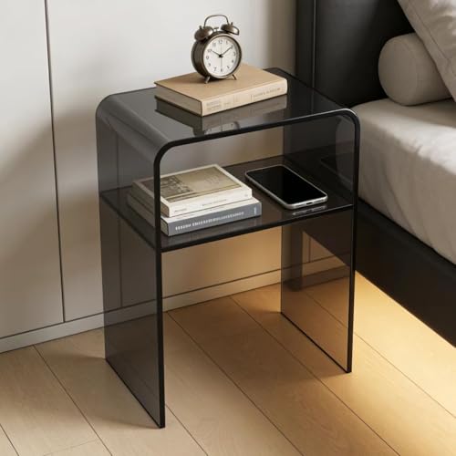 Acrylic 2-Tier End Table – 23.6”H Modern Nightstand with Shelf, Sturdy Bedside Storage for Bedroom, Living Room, Home Office, No Assembly Required (Smoky Gray) - size: Smoky Gray