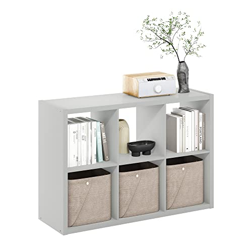Furinno CUBICLE 6-Cube Book Shelf, Extra Thick Frame Bookshelf, Light Grey | 14.6" x 44" x 30", Horizontally & Vertically Reversible Bookcase with Open Back, for Living Room, Bedroom, Home Office - color: Light Grey, size: 6-Cube