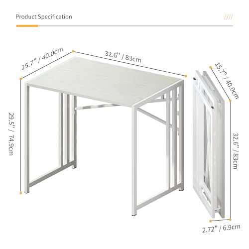 Lutown-Teen Small Folding Desk 32 inch, No Assembly Required Small Office Desk, Writing Gaming Computer Camping Desk, White - color: White, size: 32 Inch