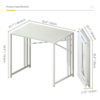Lutown-Teen Small Folding Desk 32 inch, No Assembly Required Small Office Desk, Writing Gaming Computer Camping Desk, White - color: White, size: 32 Inch