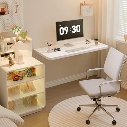 Dogsky 36" x 14" Floating Wall Desk, Fold Down Wall Table - 200 lbs Heavy Duty Solid Pine Wall Mount Folding Desk for Home Office, Laundry Room, Kitchen & Small Apartment, White - color: White, size: 36'' x 13.7'' x 6.3''