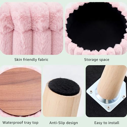 Wimarsbon Storage Ottoman, Modern Round Footrest with Soft Padded Seat, Teddy Velvet Footstool with Wood Legs, Accent Small Table or Plant Stand for Hallway, Living Room (Light Pink) - color: Light Pink