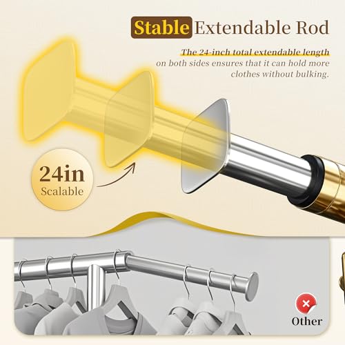 Raybee 75" W Heavy Duty Clothes Rack Load 450 LBS, Metal Garment Storage with Shelf, Lockable Wheels & Anti-Slip Stoppers, Rolling Clothing Rack for Bedroom Laundry Room, Gold - color: Gold, style: Rod Shelf