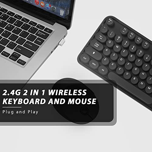 Wireless Keyboard and Mouse, KOOTOP Cute Black Keyboard and Mouse, 2.4G Wireless Keyboard with Retro Round Keycap for PC, Mac, Laptop,Tablet,Computer Windows (Black) - color: Black