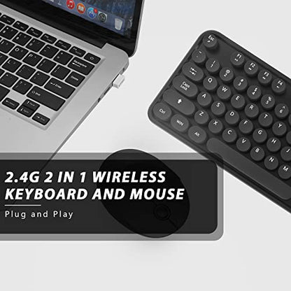 Wireless Keyboard and Mouse, KOOTOP Cute Black Keyboard and Mouse, 2.4G Wireless Keyboard with Retro Round Keycap for PC, Mac, Laptop,Tablet,Computer Windows (Black) - color: Black