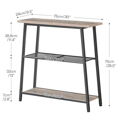 HOOBRO 30" Narrow Console Table, 3-Tier Small Entryway Table with Storage Shelves, Behind Couch Sofa Table, Hallway Table for Entryway, Foyer, Hallway, Living Room, Greige and Black BG62XG01 - color: Greige + Black