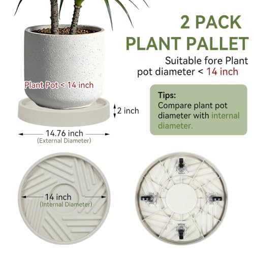 2 Pcs Plant Caddy with Hidden Wheels 14.76 Inch Heavy Duty Rolling Plant Stand, Indoor Outdoor Plant Saucer Tray with $9.9 Garden Tools (Gray) - size: 14.76 Inches of 2 Pack (Beige)
