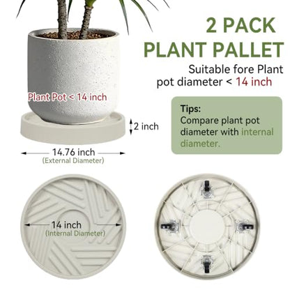 2 Pcs Plant Caddy with Hidden Wheels 14.76 Inch Heavy Duty Rolling Plant Stand, Indoor Outdoor Plant Saucer Tray with $9.9 Garden Tools (Gray) - size: 14.76 Inches of 2 Pack (Beige)
