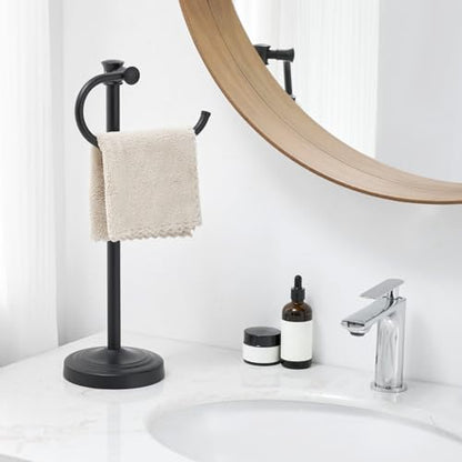 Stand Hand Towel Holder, Countertop Towel Bar, Matte Black | 17 Inch Bathroom Towel Hanger, Freestanding Vanity Counter Top Towel Holder, Towel Ring Hardware Accessories, Stainless Steel - color: Matte Black