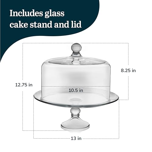 Libbey Selene Glass Cake Stand with Dome Lid, Elegant Curved Footed, Covered Cake Stand, Versatile Serving Dish for Variety of Desserts and More | Curved Pedestal Showcases Pastries, Cupcakes, Pies, Clear Cover Keeps Sweets Fresh for Parties and Tidy Serv