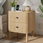 Fluted Nightstand with Charging Station, Soft Rounded Drawer Fronts and Solid Wood Cylindrical Legs, 2 Drawer Night Stand, End Table w/Metal Knobs, Bedside Table for Bedroom, Natural Oak - color: Natural Oak - Rounded Drawer, size: 18"W