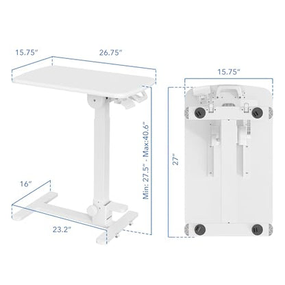 Mount-It! Foldable Overbed Table with Wheels – Height Adjustable Rolling Bedside Table, No Assembly Required, Ultra-Low Profile Base Fits Under Beds & Sofas, for Home and Hospital Use