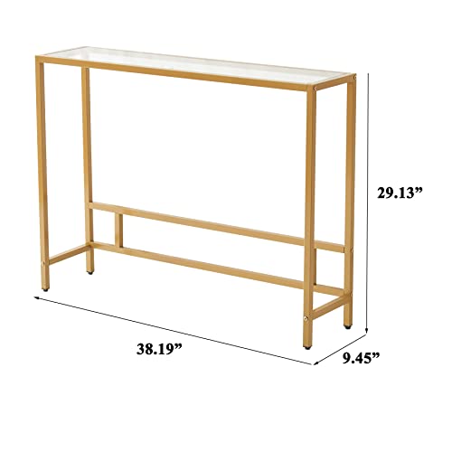 MAJARO Small Modern Console Table for Entryway, Tempered Glass with Metal Frame Sofa Table for Living Room, Hallway, Office (Single-Layer, Gold) - color: Gold, style: Single-layer