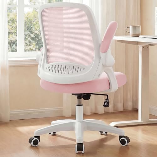 NEO CHAIR Office Desk Gaming Ergonomic Computer Chair with Lumbar Back Support Adjustable Height Swivel Rolling Wheels Flip-up Arms Mesh Chair for Home Vanity (Pink) - color: Pink