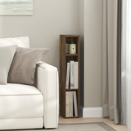 Furinno Fulda Book Shelf, 3-Tier Narrow Bookshelf, Bookcase with 6-in Width Storage Shelf, 9.3 x 5.9 x 31.5, for Living Room, Bedroom, Home Office, Amber Pine - color: Amber Pine, size: 3-Tier, 6-Inch Width