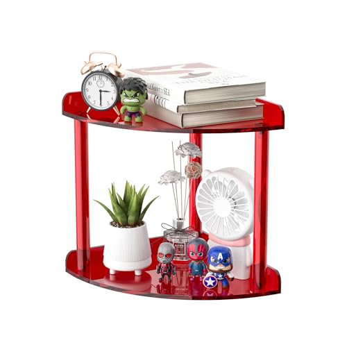 Sezanrpt 2 Tier Countertop Corner Organizer Shelf 7x7x8 Inch, Red Acrylic Bathroom Corner Shelf for Countertop, Vanity Storage for Skincare, Cosmetics, Perfume - color: Red, size: 7x7x8.3 Inch