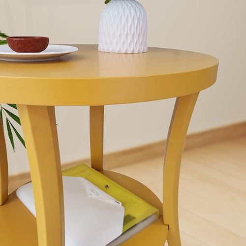 Roundhill Furniture Perth Contemporary Round End Table with Shelf - color: Yellow