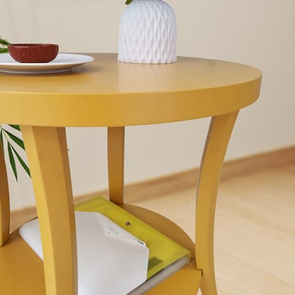 Roundhill Furniture Perth Contemporary Round End Table with Shelf - color: Yellow