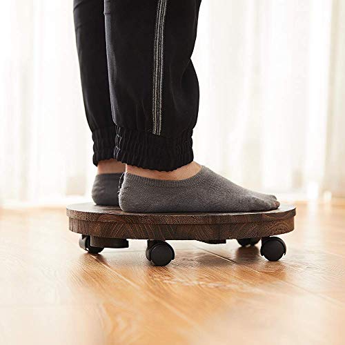 Wood Plant Caddy, Heavy Duty Rolling Planter Dolly With Rotating Casters, Movable Flower Pot Stand, Round Plant Rack With Lockable Wheels (10 Inch) - size: 10 Inch