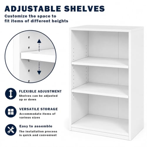 3-Tier Bookcase, 71 Inches, Wooden Open Display Floor Bookshelf with Adjustable Shelves (White) - color: White, size: 3-Tier Bookcase