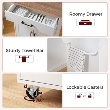 MAHANCRIS Kitchen Island on Wheels with Drop Leaf, Folding Countertop Kitchen Island Cart, Kitchen Island Table with Towel Rack, Drawer, for Kitchen, Dining Room, White and Walnut KIBZ12501 - color: White and Walnut