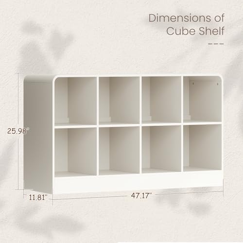 EXPERLAM White 8 Cube Storage Organizer with Rounded Edges and Reinforced Base, Low Horizontal Cube Bookshelf, Wooden Cube Shelf Bookcase for Living Room, Kids Room, Bedroom, TV Stand - size: with base