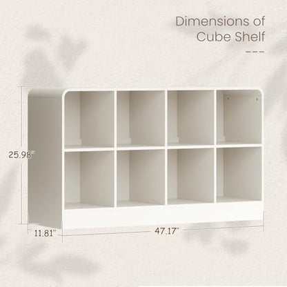 EXPERLAM White 8 Cube Storage Organizer with Rounded Edges and Reinforced Base, Low Horizontal Cube Bookshelf, Wooden Cube Shelf Bookcase for Living Room, Kids Room, Bedroom, TV Stand - size: with base