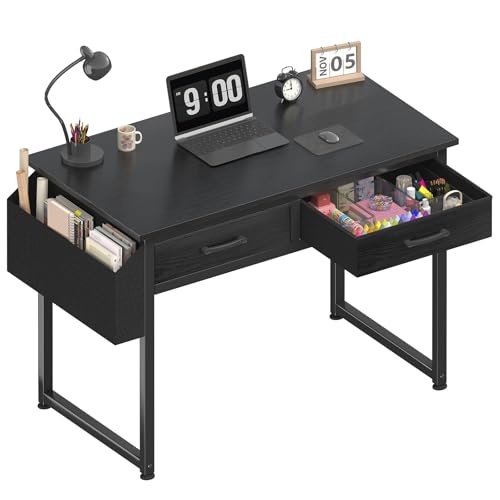 DLisiting Small Desk with Fabric Drawers for Bedroom, 32 Inch Gaming Desk with 2 Drawers for Small Space, Study Writing Table PC Desks, Black - color: Black, size: 31.5"