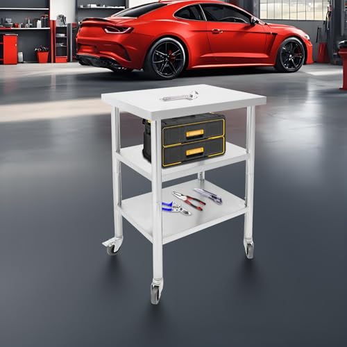 18"x24"x35" 3-Tier Industrial Work Table, Heavy Duty Stainless Steel Workstation with Adjustable Shelves, 350 lbs Top Load, 4 Swivel Casters and Leveling Feet for Restaurant or Home Use - size: 18 X 24 X 35 Inches
