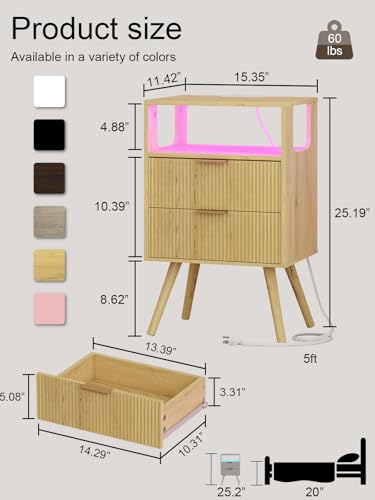 Leomonio Nightstand, Modern Bedside Table with 2 Storage Drawer and Open Wood Shelf for Bedroom and Small Spaces, Night Stand with Solid Wood Legs (Yellow Oak-Outlet) - color: Yellow Oak-outlet