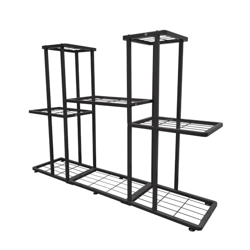 MTB Garden 3 Tier 8 Potted Charcoal Grey Metal Large Plant Stand Indoor Outdoor Flower Pot Display Planter Shelf