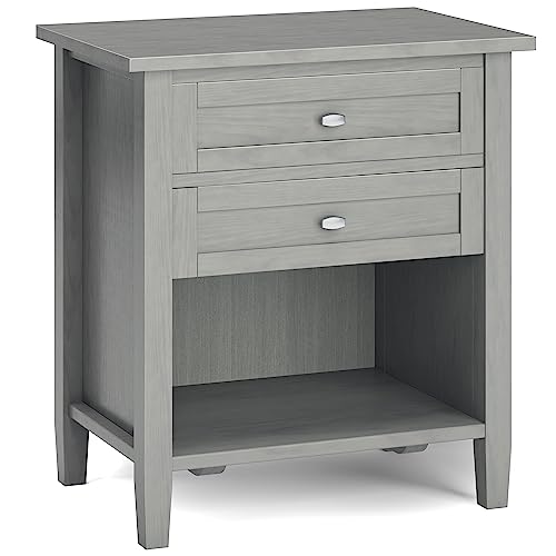 SIMPLIHOME Warm Shaker Bedside Table - 24 inch Wide Solid Wood Nightstand in Fog Grey, Transitional Bedroom Side or End Table with 2 Drawers, Open Shelf Storage and Brushed Nickel Hardware - color: Fog Grey