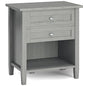 SIMPLIHOME Warm Shaker Bedside Table - 24 inch Wide Solid Wood Nightstand in Fog Grey, Transitional Bedroom Side or End Table with 2 Drawers, Open Shelf Storage and Brushed Nickel Hardware - color: Fog Grey