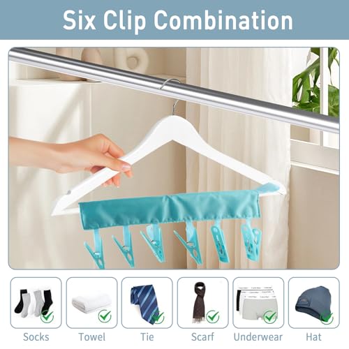 TamBee Portable Hanger Clips Travel Clothesline Travel Hangers Towel Drying Rack Clothing Hanger Folding Portable Sock Dock Swimsuit Drying Rack Hanger with 6 Clips Pack of 3 (Blue) - color: Blue