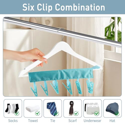 TamBee Portable Hanger Clips Travel Clothesline Travel Hangers Towel Drying Rack Clothing Hanger Folding Portable Sock Dock Swimsuit Drying Rack Hanger with 6 Clips Pack of 3 (Blue) - color: Blue