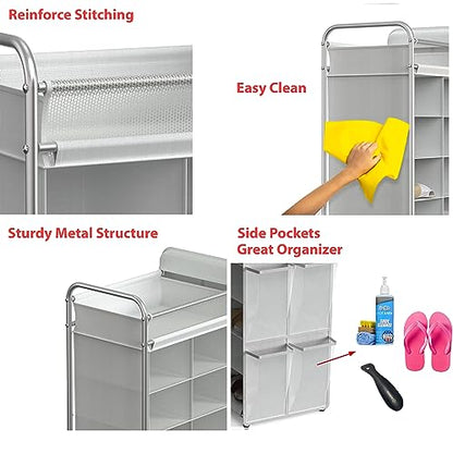 Simple Houseware 16 Cube Shoe Stand Tower Rack 8 Tier with Top Shelf and Side Hanging Pockets, Gray - color: Gray