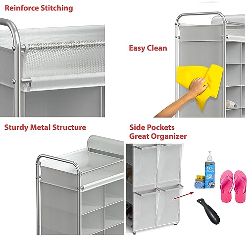 Simple Houseware 16 Cube Shoe Stand Tower Rack 8 Tier, Gray | Top Shelf and Side Hanging Pockets - color: Gray