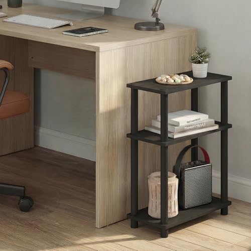 Furinno Turn-N-Tube Narrow Side Table, 3-Tier Rectangular Modern End Table with Storage Shelf, Slim Toolless Assembly Nightstand, Night Stand, Bedside Table, for Living Room, Bedroom, Espresso - color: Espresso/Black