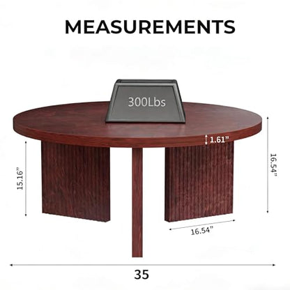 35" Wooden Round Coffee Table, Burgundy | Smooth Thick Coffee Table, Low Circle Center Table with X Shaped Stable Legs, Accent Tea Table for Living Room, Office - color: Burgundy, style: Coffee Table
