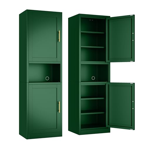 Ckzbx Tall Narrow Storage Cabinet 66.93" H Tall Bathroom Cabinet Metal Pantry Cabinets, 4 Adjustable Shelves for Kitchen, Home Office, Living Room, Dinning Room (20 inches Wide Green) - color: Green, size: 2Door-20"W