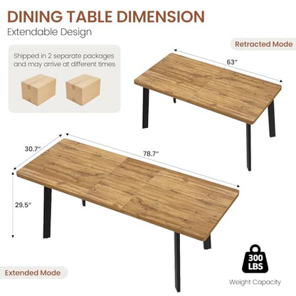 Extendable Dining Table for 6 to 8 People, 63" to 78.7" Modern Kitchen Table with Removable Extension Leaf, MDF Expandable Dining Room Table Compact for Small Spaces, Walnut - color: 63'' - 78.7'' Walnut Table
