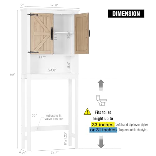 Spirich Over The Toilet Storage Cabinet, Farmhouse Over Toilet Bathroom Organizer with Wood Grain Barn Doors and Adjustable Shelves - style: Grain Barn Door