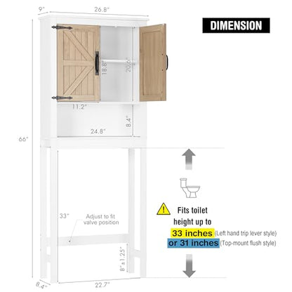 Spirich Over The Toilet Storage Cabinet, Farmhouse Over Toilet Bathroom Organizer with Wood Grain Barn Doors and Adjustable Shelves - style: Grain Barn Door