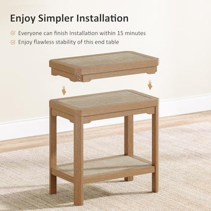 Eclatara Rattan Nightstands - Farmhouse 2 Tier End Table for Bedroom - Accent Polygon Side Table for Small Space Narrow Coffee Table Bamboo, Natural Oak - color: Natural Oak, Geometric Edges